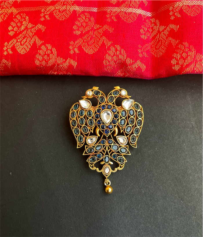 The Gandaberunda Blue Polki Silver Pendant