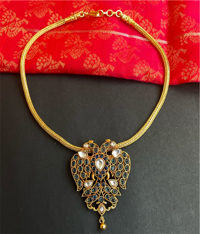 The Gandaberunda Blue Polki Silver Pendant