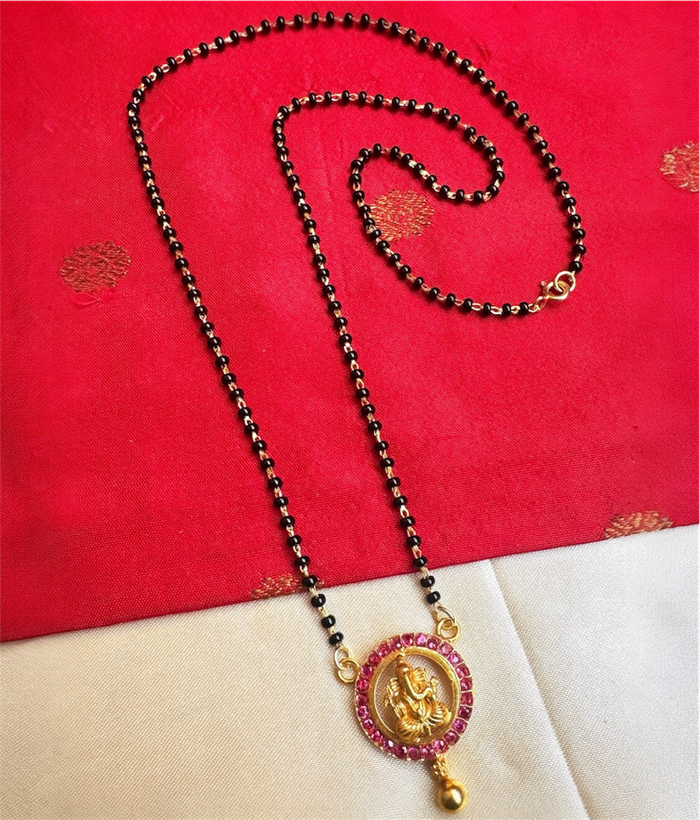 The Hrishita Silver Lakshmi Mangalsutra Necklace (Red)
