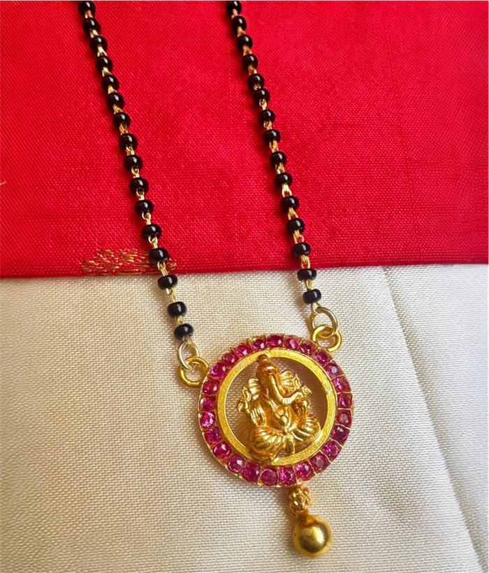 The Hrishita Silver Lakshmi Mangalsutra Necklace (Red)