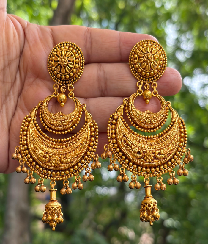 The Jisha Ornate Peacock Silver Chandbali Earings
