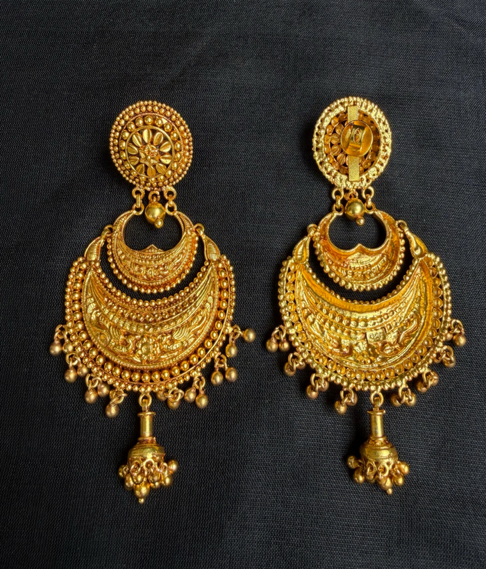 The Jisha Ornate Peacock Silver Chandbali Earings