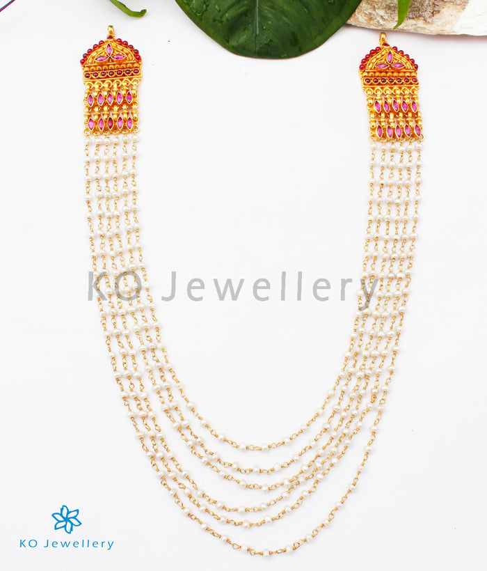 The Kahini Silver Layered Pearl Necklace (Red)