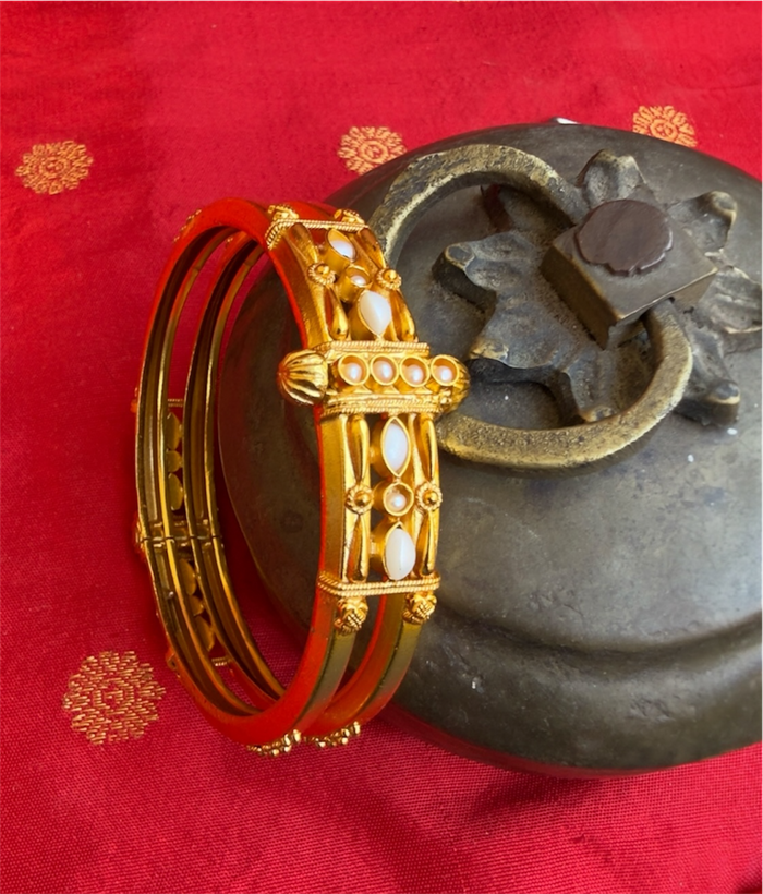 The Madhana Silver Coorgi 2 layer Bracelet-Single (Size 2.2/2.4/2.6/2.8) (Pearl)