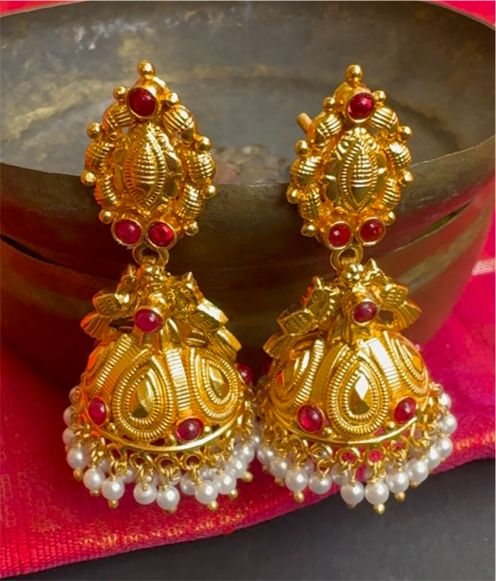 The Navya Silver Jhumki (Red)