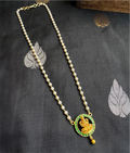 The Padmaja Silver Pearl Lakshmi Necklace (Green)
