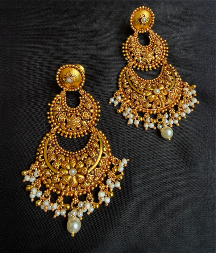 The Prisha Silver Pearl Floral Chandbali Earrings