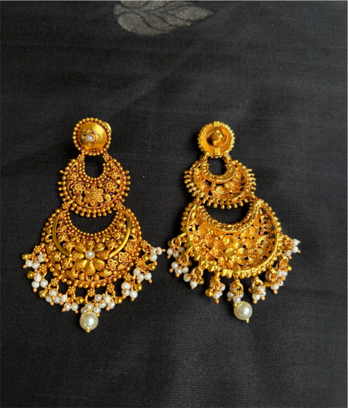 The Prisha Silver Pearl Floral Chandbali Earrings
