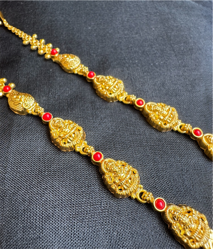 The Rithika Silver Lakshmi Ear chain (Coral)