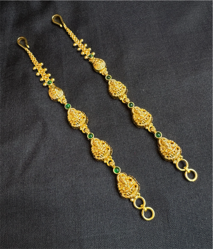 The Rithika Silver Lakshmi Ear chain (Green)