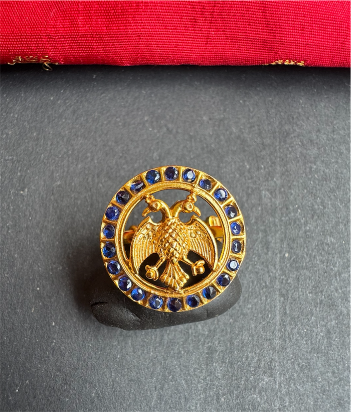 The Rujuta Silver Gandaberunda Adjustable Finger Ring (Blue)