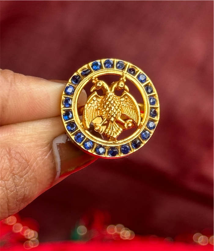 The Rujuta Silver Gandaberunda Adjustable Finger Ring (Blue)