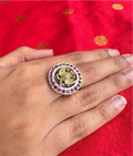 The Rujuta Silver Gandaberunda Adjustable Finger Ring (Red - 2 Tone)