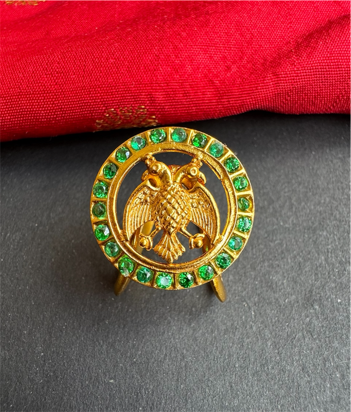 The Rujuta Silver Vanki Gandaberunda Adjustable Finger Ring (Green)