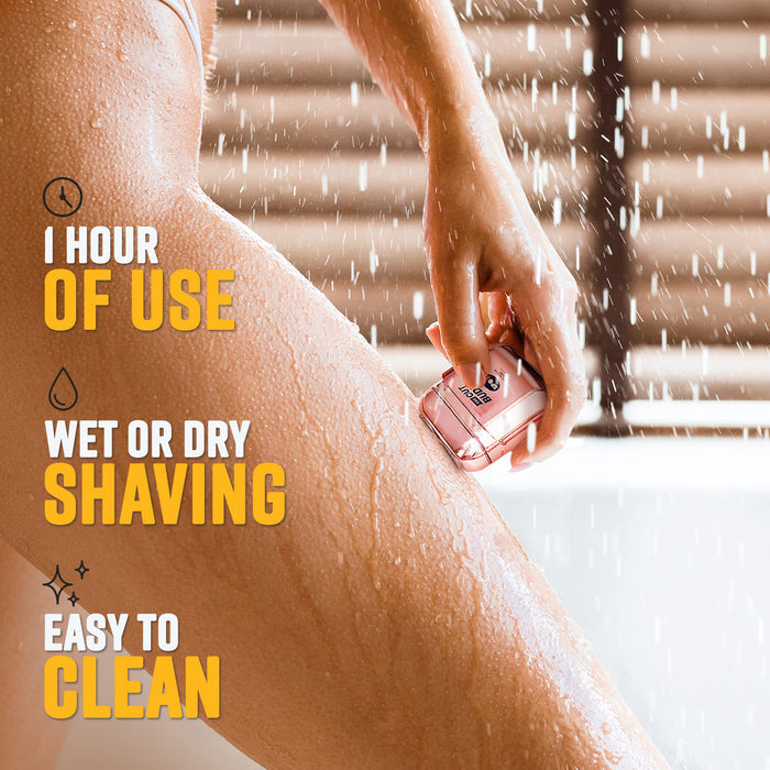 Waterproof cordless leg shaver for women, providing 60 minutes of use for wet or dry shaving without irritation.