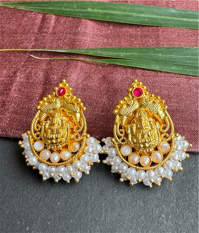 The Svarna Silver Lakshmi Pearl Earrings