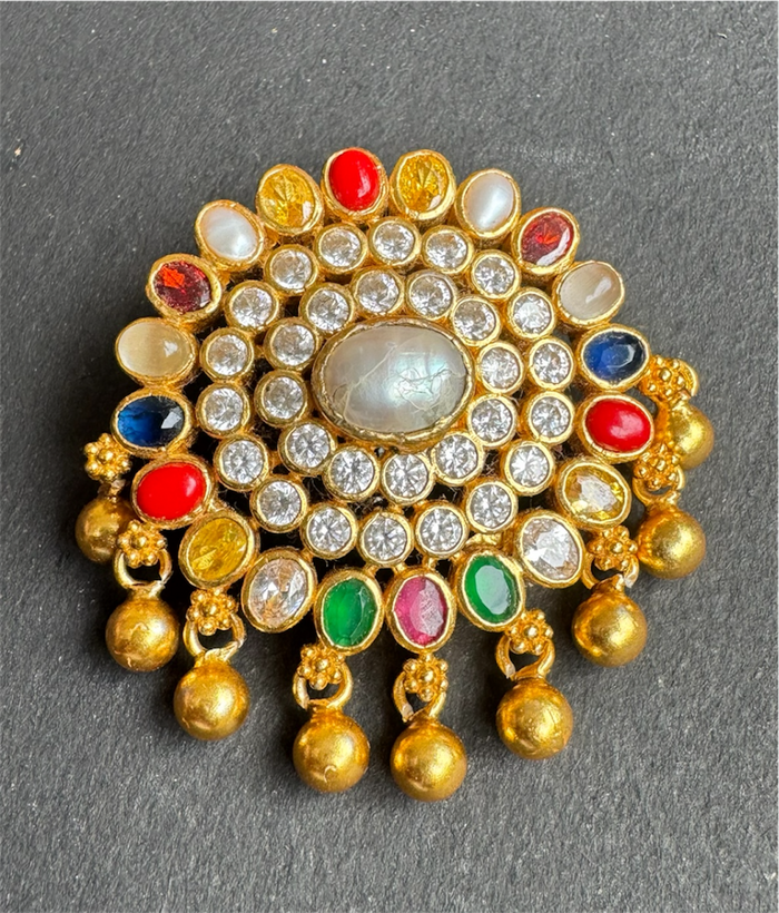The Yajata Silver Navratna Pendant & Earrings