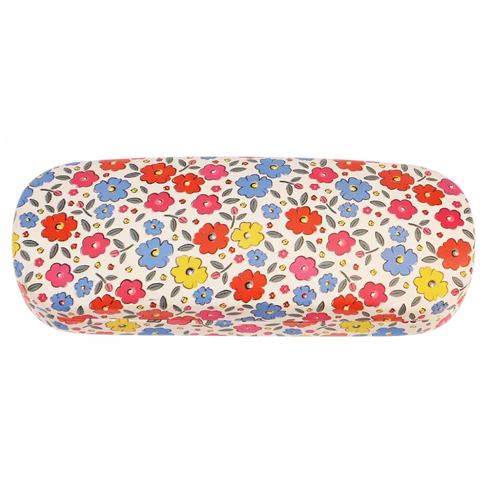 Floral-patterned glasses case on a white background