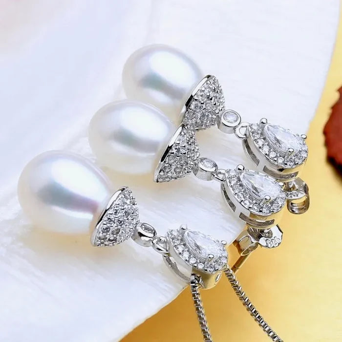 Wedding Pearl Jewelry - Sterling Silver and Natural Pearl Bridal Jewelry Set