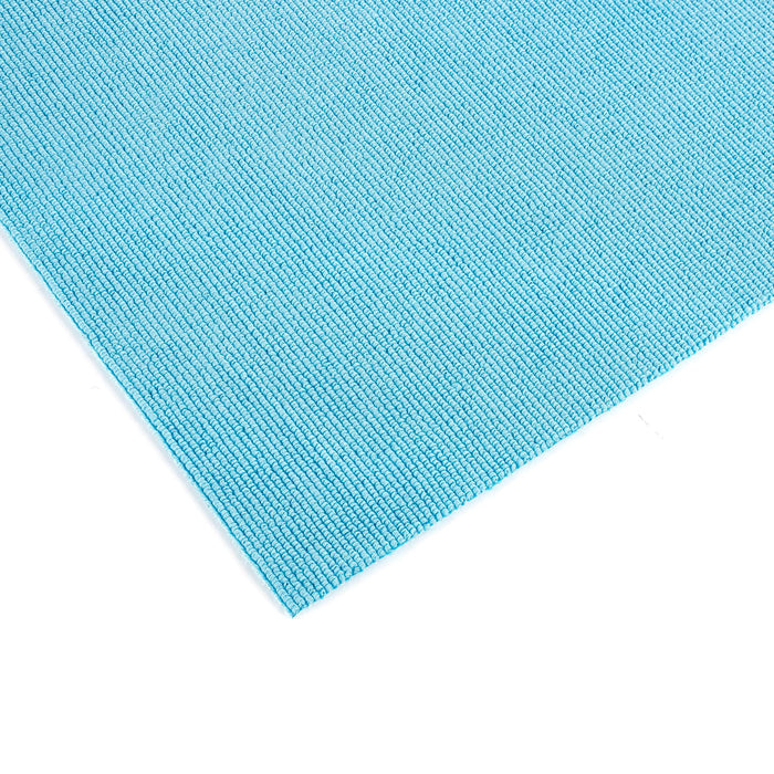 The corner of a blue towel from the Rip N' Rag on a white background.