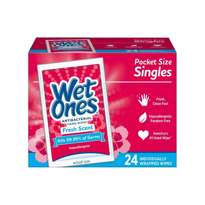 Wet Ones - Antibacterial Hand Wipes Singles - Fresh Scent - 24 Ct - 10 Pack